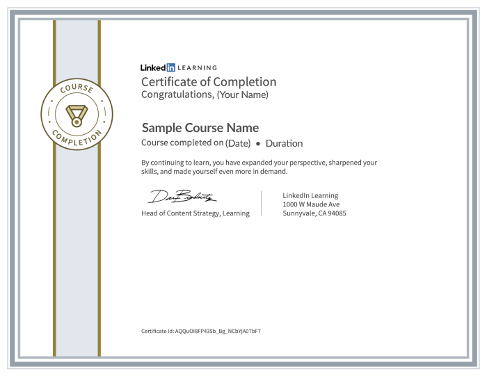 Sample certificate