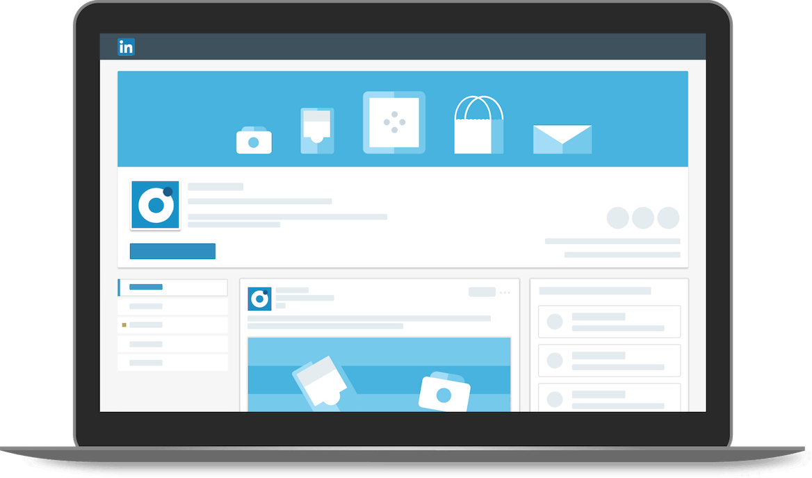Captura de tela com exemplo de LinkedIn Company Page em um notebook