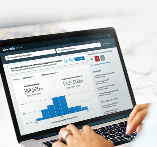 Laptop showing a preview of LinkedIn salary insights